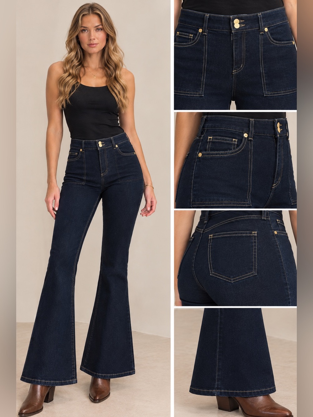 Michael Kors SELMA Flare Jeans High-Rise Dark Navy Size 10 NWOT